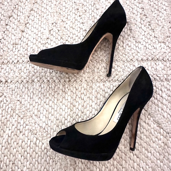 Jimmy Choo Luna Black Suede Platform
Peep Toe Heels Size 39 (US 8-9) - Picture 3 of 11